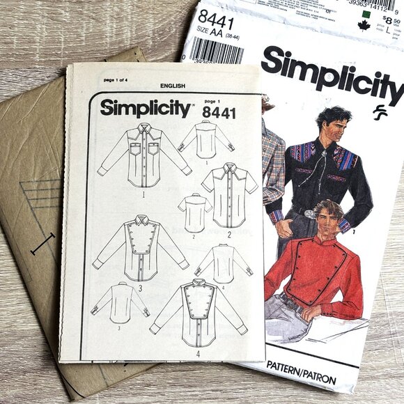 Simplicity 8441 Mens Fitted Western Shirt Sewing Pattern Size AA 38-44 Vintage - Picture 5 of 8